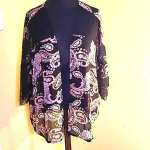 Cato Sheer Black & Pink Paisley Cardigan, Size 18/20